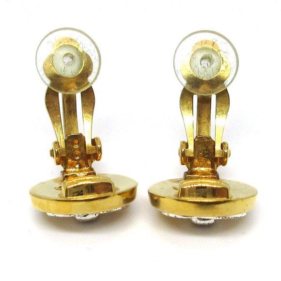 CHANEL CC Turnlock Motif Earrings Gold Silver Clip-On Vintage 97A AK38220k - Picture 4 of 4